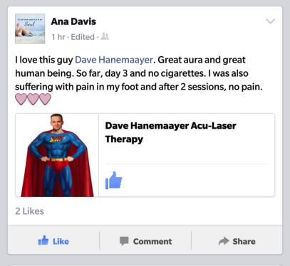 Facebook testimonial for laser quit smoking in Ottawa.